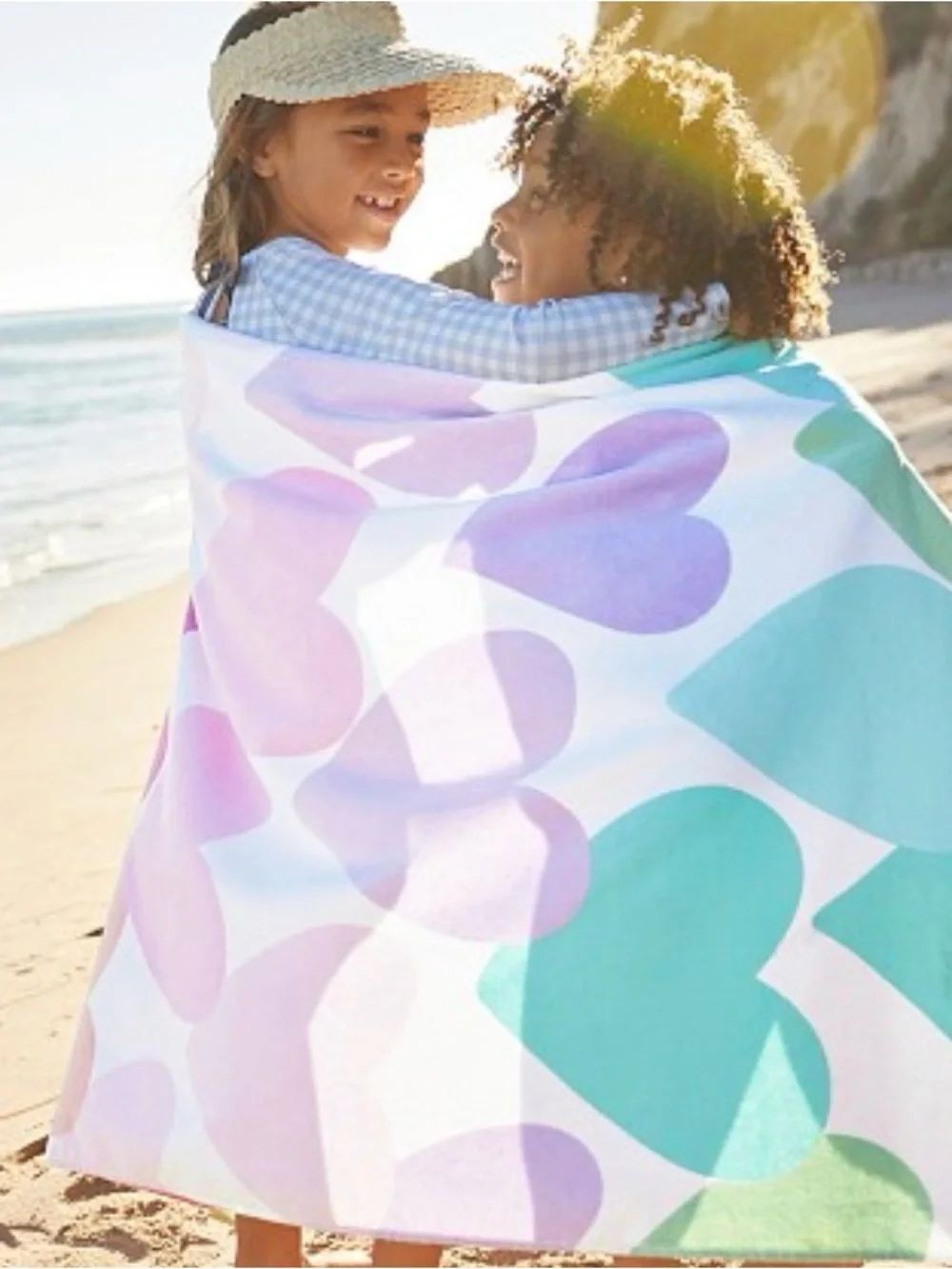 Potter Barn Kids Rainbow Heart Print Beach Towel